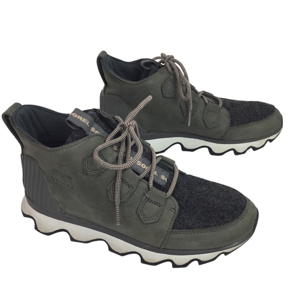 SOREL Kinetic Caribou 3372 Waterproof Leather Felt Snow Boots Gray
